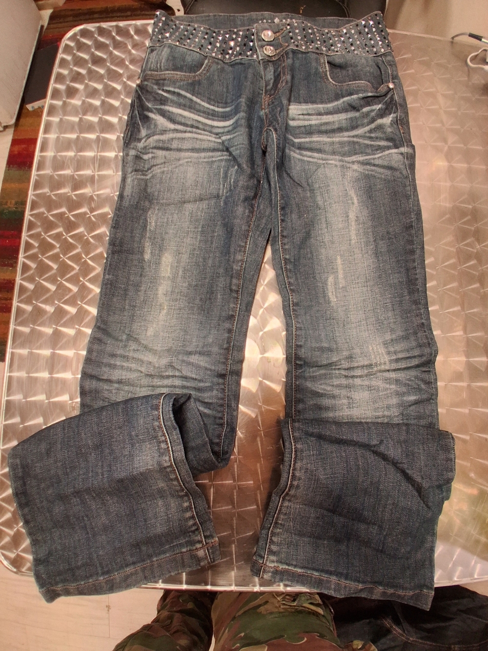 L.A. idol Women’s Blue Bootcut Jeans with Studded Waistband